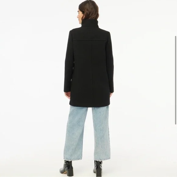 NWT J. Crew Black Wool Peacoat City Coat with Button Neck mock neck - Picture 3 of 13